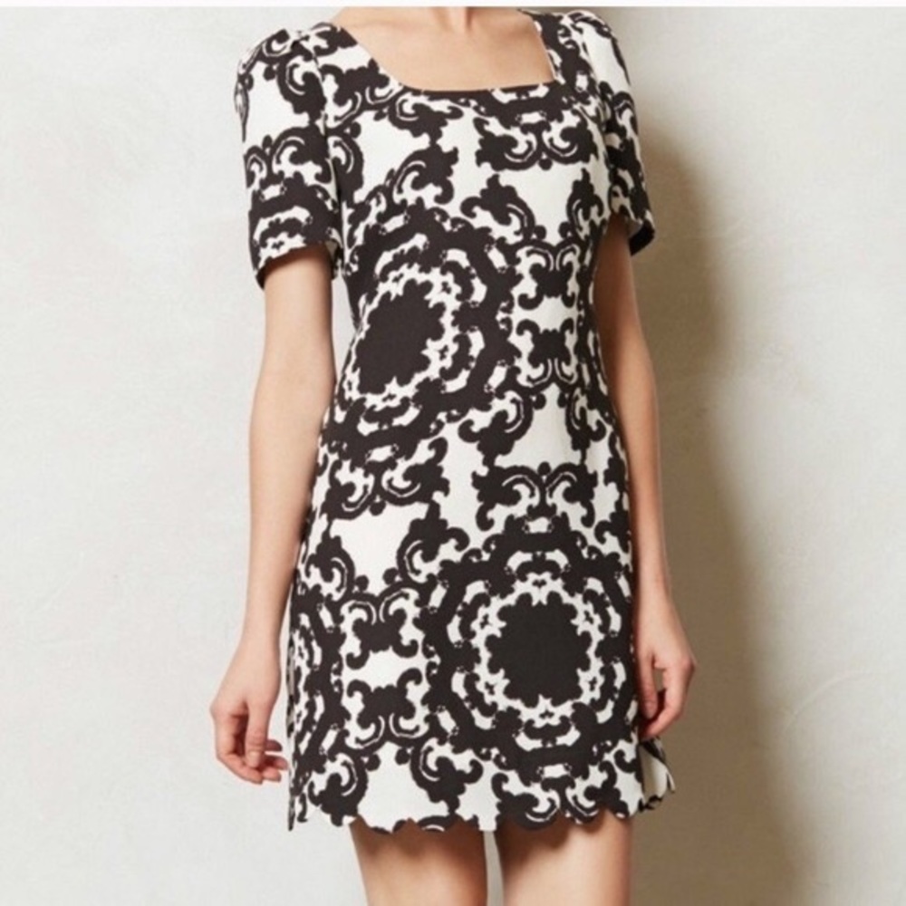 Anthropologie Leifnotes Scalloped Dress Black White 2